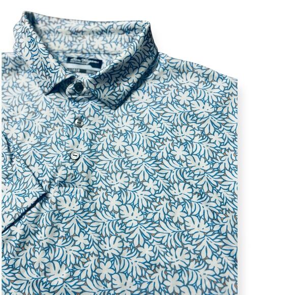 Ben Hogan Polo Shirt Men's L Golf Shirt White Blue Floral Stretch Performance - Picture 1 of 8
